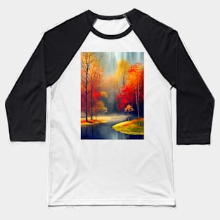 Colorful Autumn Landscape Watercolor 25 Baseball T-Shirt